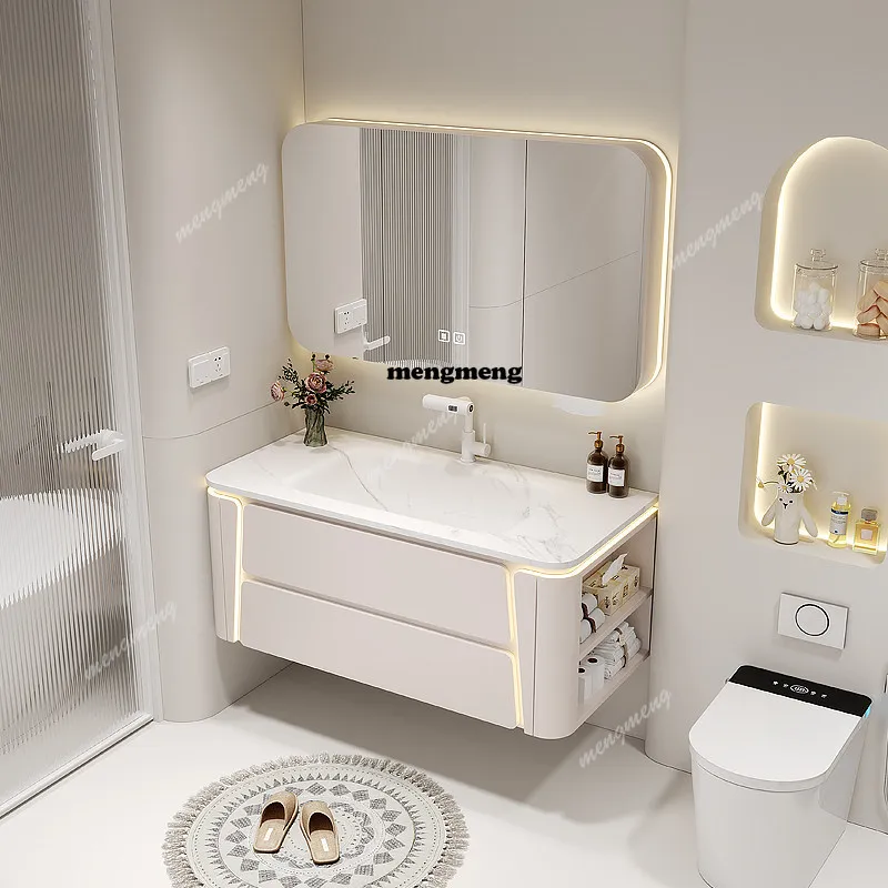 Neuer Schiefer-Waschtisch mit integriertem Becken, Badezimmerschrank-Kombination, Eichenlack, Badezimmer-Waschbecken, Waschtischunterschrank, individuelle Anpassung
