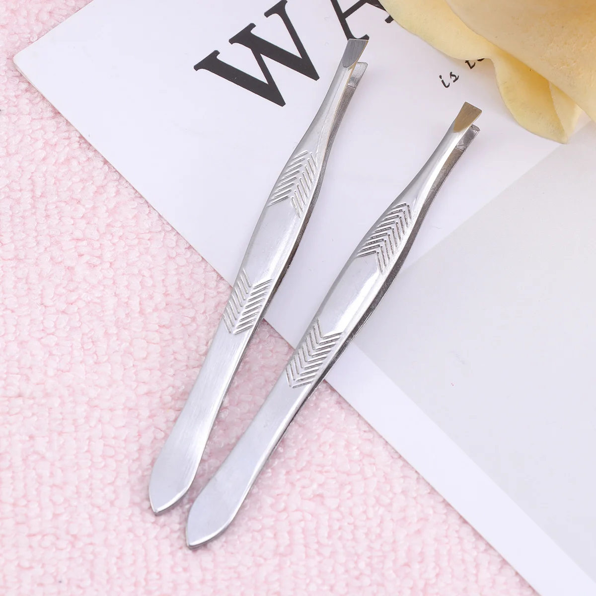 2Pcs Stainless Steel Bevel Eyebrow Tweezers Precision Hair Removal Face Eyebrow Clip Makeup Tools Comfortable Grip Durable