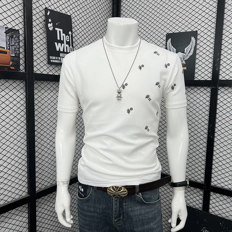 Popular Men Summer T Shirt With Plant Embroidery Couple Matching High Street Style Casual Loose Short Sleeve Tops Man Clothing
