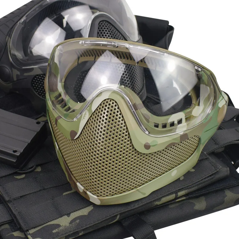 

Outdoor Anti-fog Airsoft Tactical Mask Protective Full Face Steel Mesh Combat Masks Military Paintball Safety Detachable Goggle