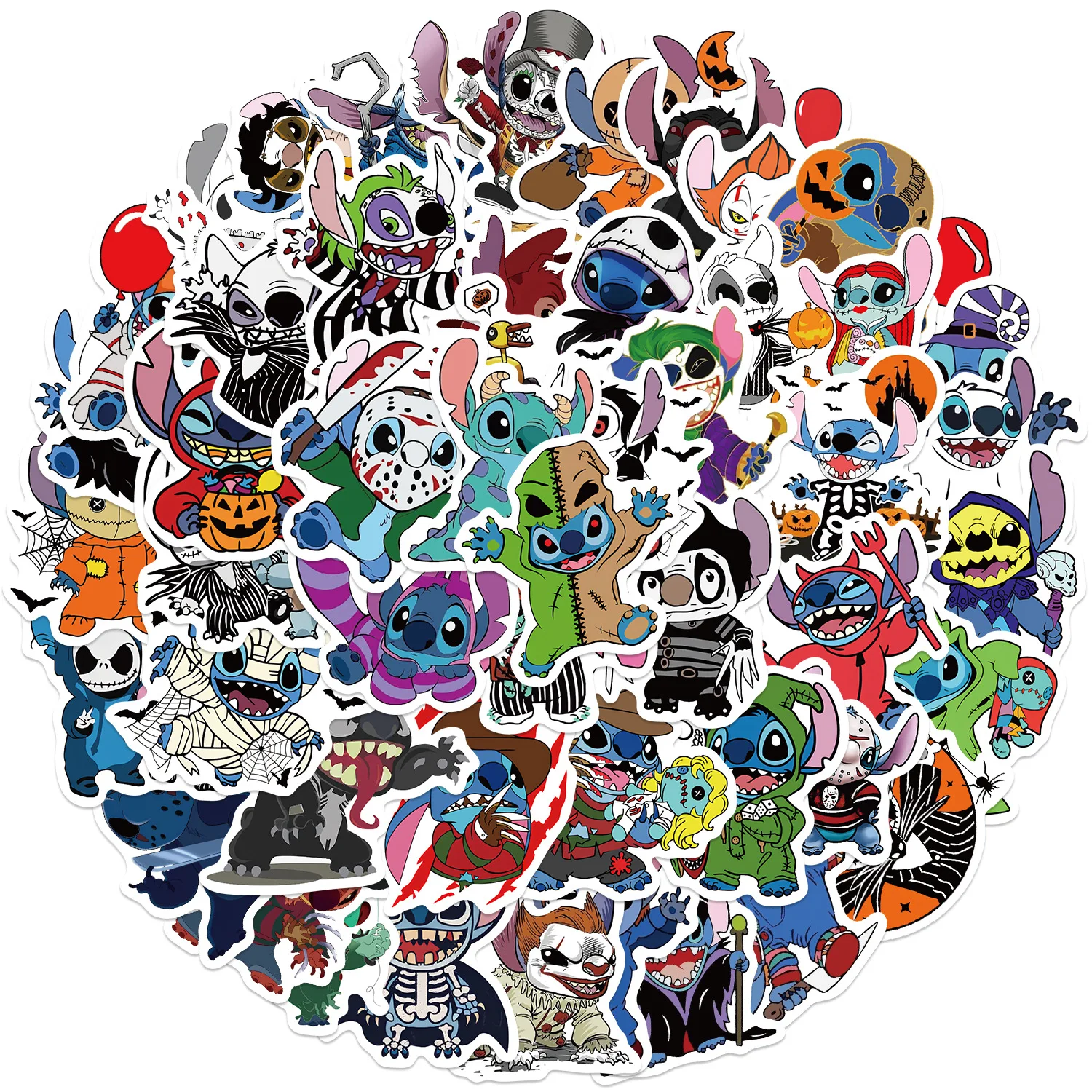 10/50PCS Halloween Horror Cartoon Lilo & Stitch Stickers DIY Diary Phone Guitar Skateboard Cup Graffiti Decals Fun Classic Toy