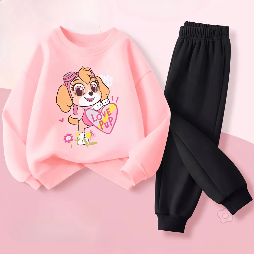 2026 Girls Casual Tracksuits Cute Printed Children's O Neck Pullover+long Pants 2piece Sets Kids Outdoor Sweatsuits Hoodies Suit