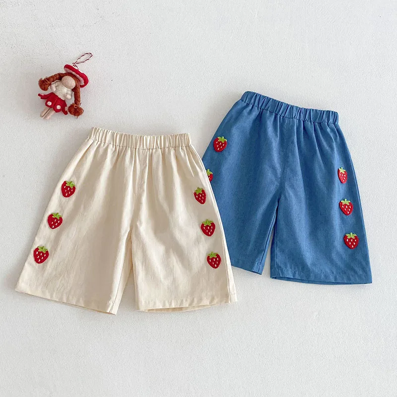 

Summer Kids Casual Pants 0-5T Girls Comfortable Straight Through Pants Children Thin Style Strawberry Trousers