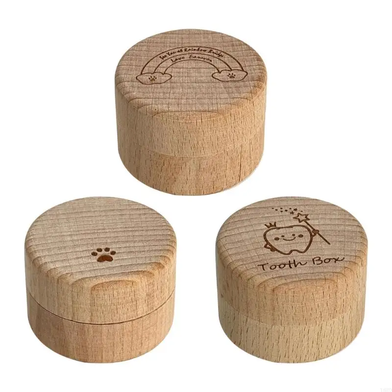 Y88D مجموعة واحدة من حامل أسنان الطفل الخشبي الطبيعي مع صندوق أكريليك شفاف #1