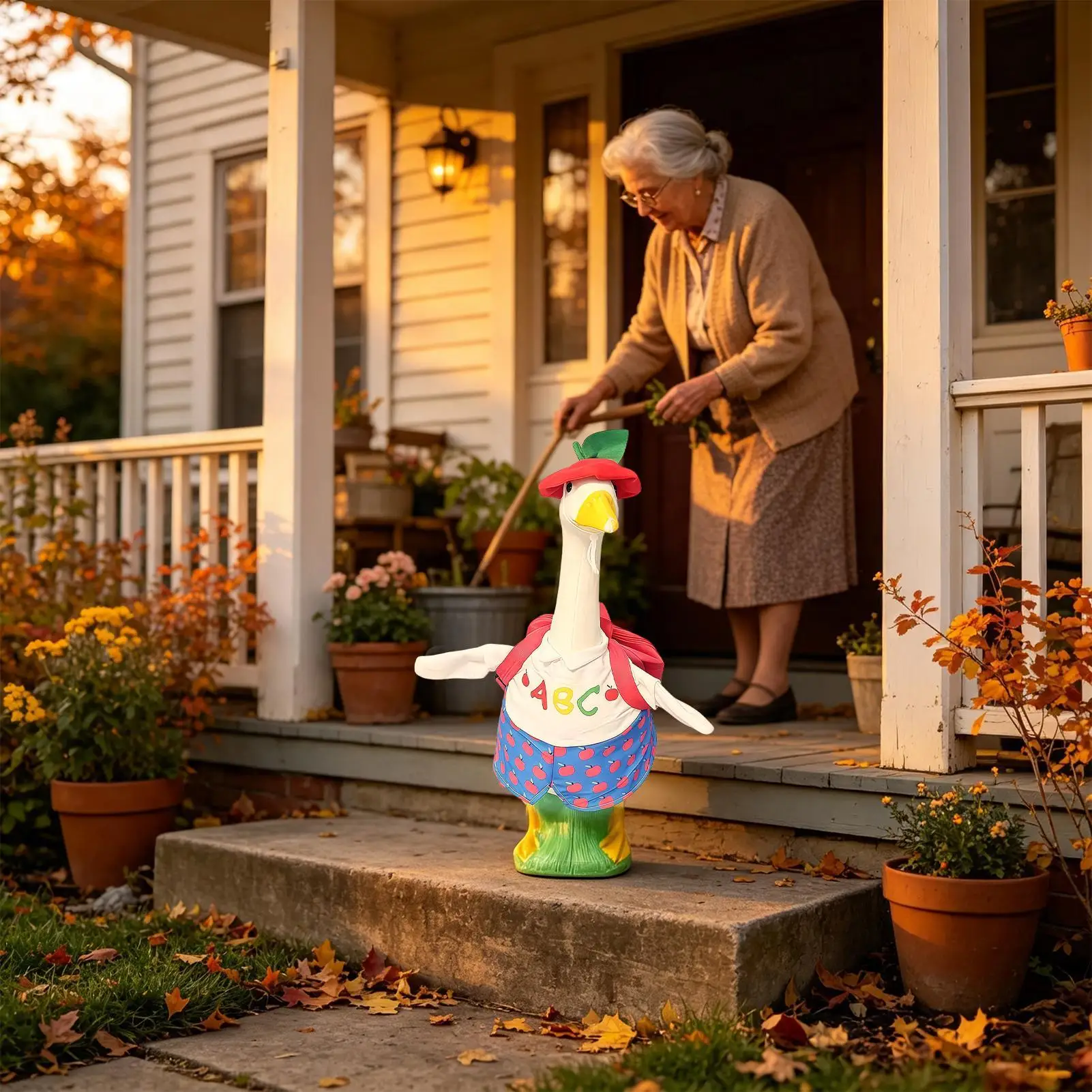 Porch Goose Clothes 23 Inches With Hat And Schoolbag Animal Sculpture Dress Porch Goose School Outfit For Classroom Garden Yard