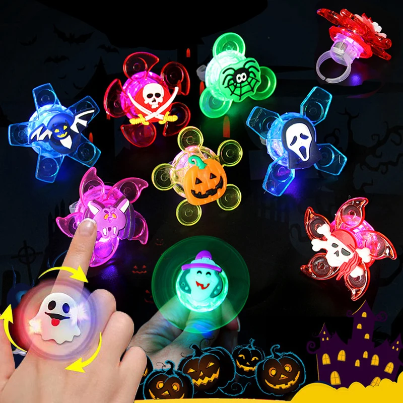 5/10/20PCS Halloween Glowing Rings Creative Ghost Skull Gyro Rings Toy Kids Party Decor Gifts Halloween Party Gift Bag Fillers