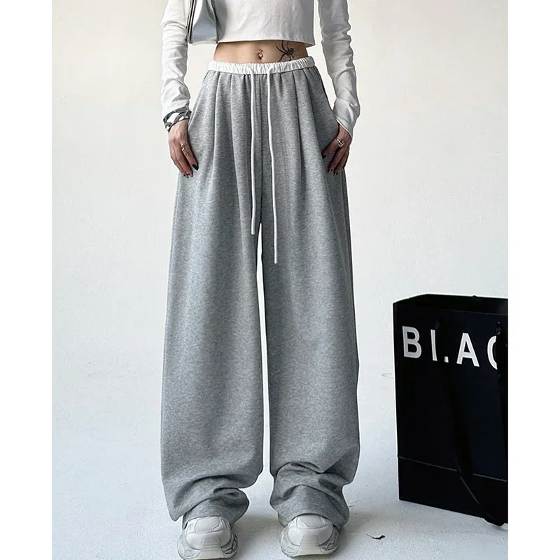 2025 Streetwear Pants Lady High Waist Slacks Women Chic Fashion Patchwork Trousers Girls Korean Casual Wide Leg Sweatpants
