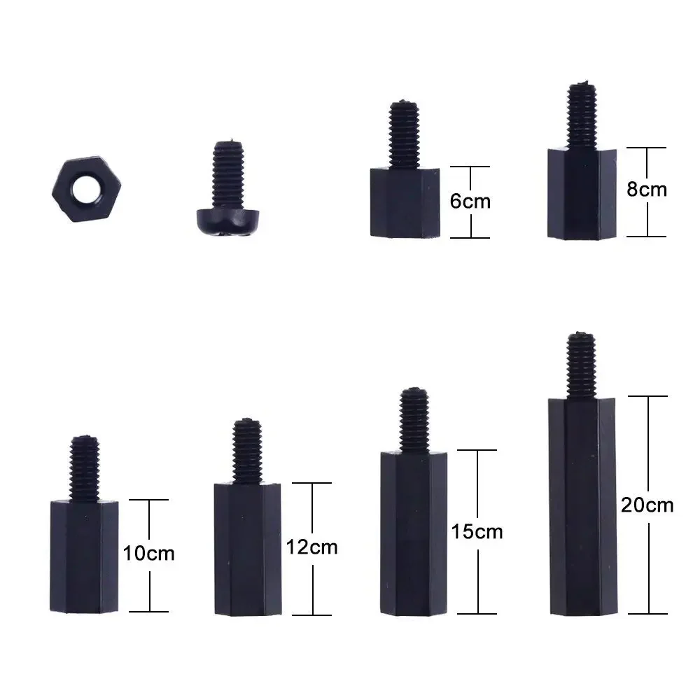 180Pcs M3 Black Nylon Spacers Hex Nut Screw Stand-off Plastic Accesories Assortment Kit