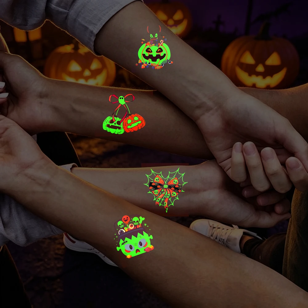 30pcs Luminous Temporary Tattoo Stickers for Halloween Party Gift Glow-In-The-Dark Temporary Tattoos For Hand Face Body Makeup