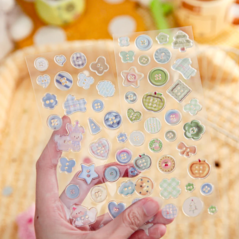 Mr.Paper 2 Packs Epoxy Resin Stickers Cute Cartoon Button Shape 3D Decals DIY for Journal Phone Case Scrapbook Collage view 4
