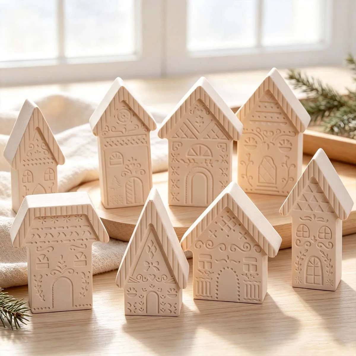 8-fach Weihnachts-Minihaus-Silikonform DIY Geprägte Häuser Duftkerzen-Seifenformen Gips-Harz Weihnachtstisch-Ornamente