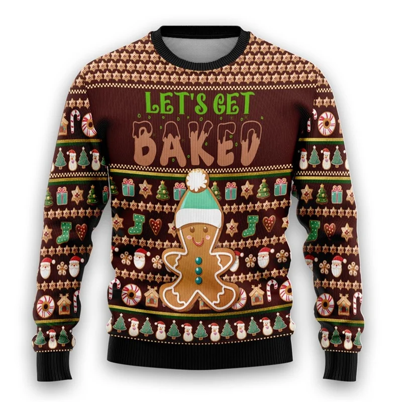 Kawaii الزنجبيل رجل الجرافيك بلوزات الكرتون كوكي القبيح عيد الميلاد سترة مضحك مضحك الهدايا البلوفرات للجنسين رياضية