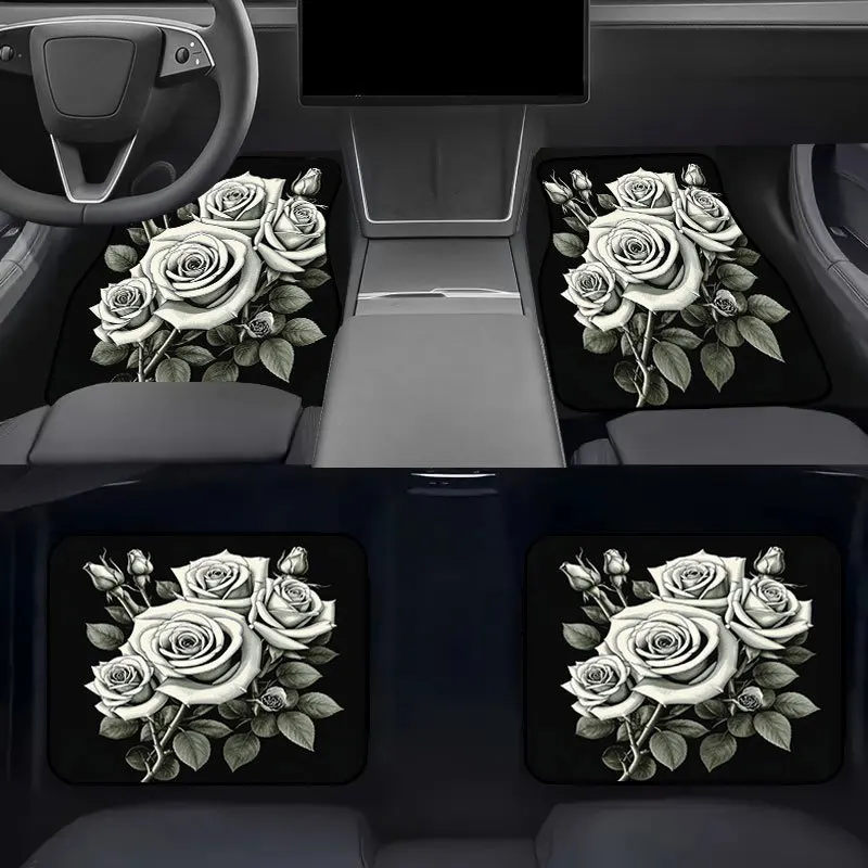 Set Of 4 Universal Car Floor Mats For Front And Rear | All-Season, Easy To Clean, Luxurious Appearance, Complete Coverage, Styli