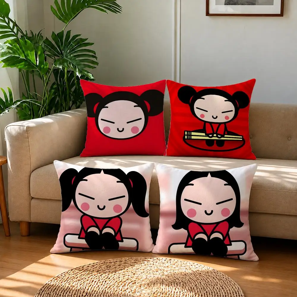 Anime Pucca Cushion Cover Short Plush Pillowcase, Sofa Bedroom Home Decor & Holiday Gift