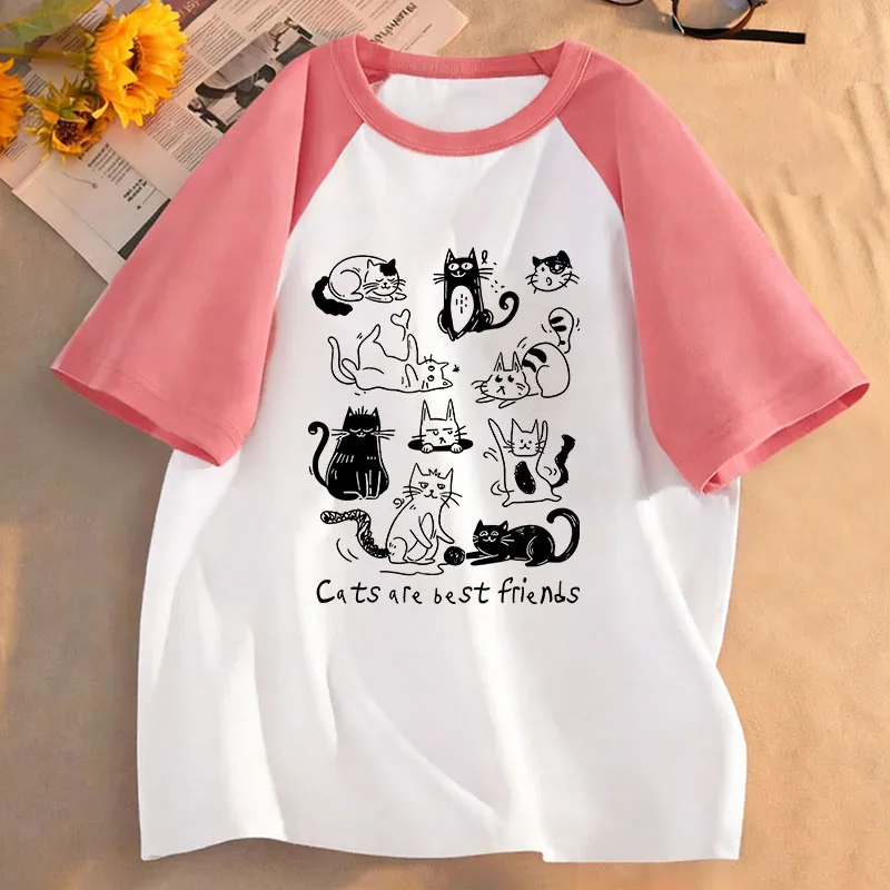 Cat Are Best Friends Design Printed T Shirts Short Sleeve Kids Children's T-shirt Boys Girls Summer Spring Casual Top Tee Shirt