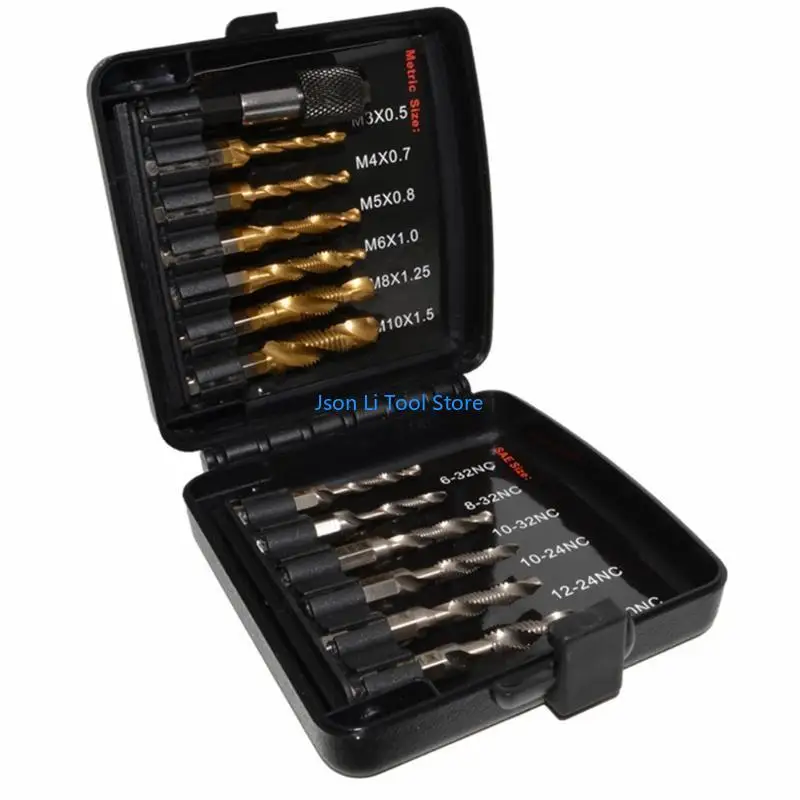 Y08D 13 ชิ้น SAE/Metric COMBINATION DRILL & TAP BIT SET 3-in-1 Screw Tapping Bit Tool Shank Drill Bits สำหรับการขุดเจาะ