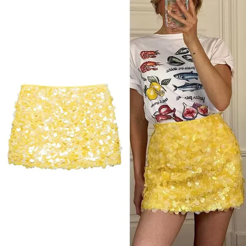Minifalda Sexy de lentejuelas para mujer, falda ajustada a la moda para fiesta a la cadera, faldas cortas para mujer, falda brillante para Club callejero de verano 2025