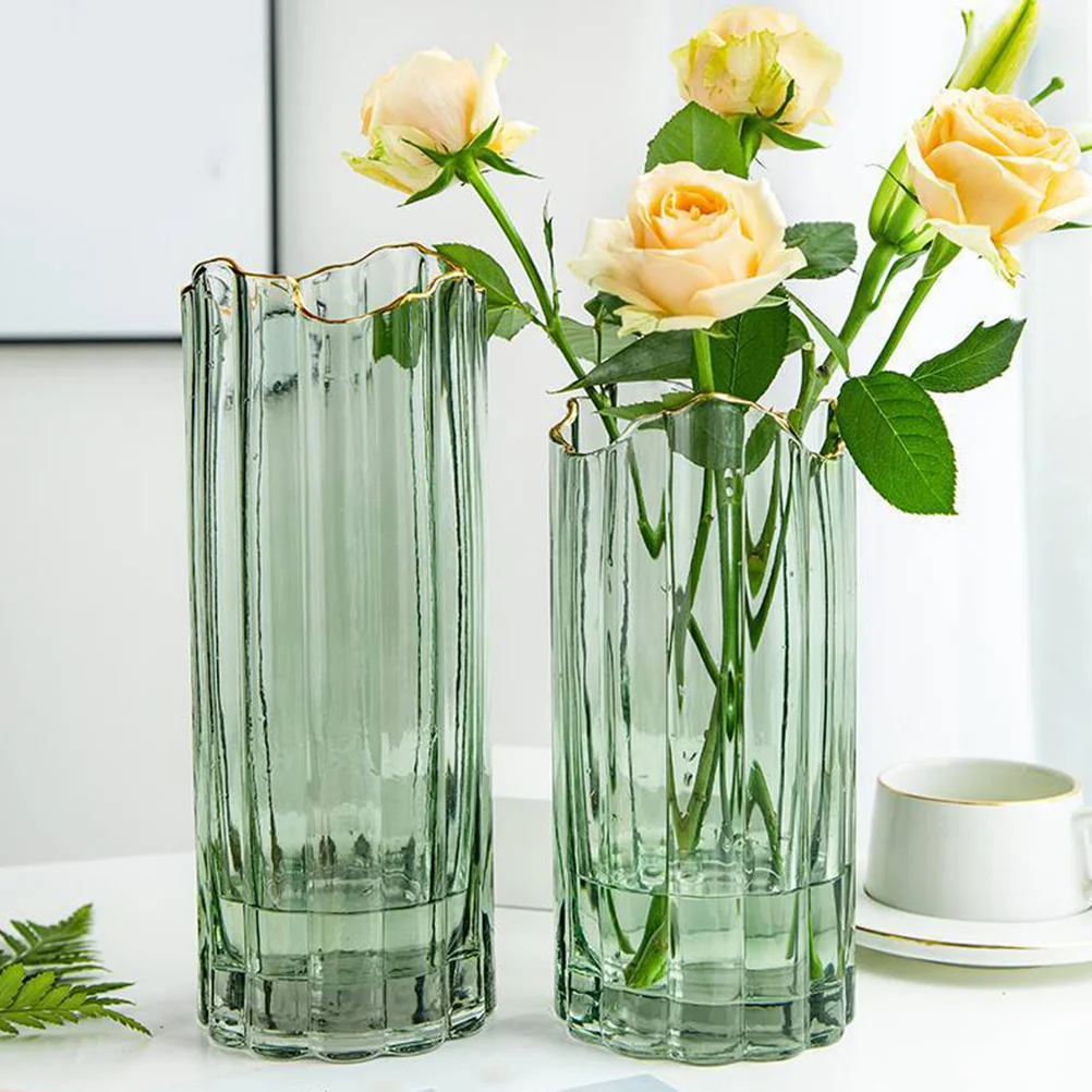 

Clear Glass Wavy Edge Flower Vase Practical Decorative Hydroponics Plants Bottle for Home Office Garden Living Room