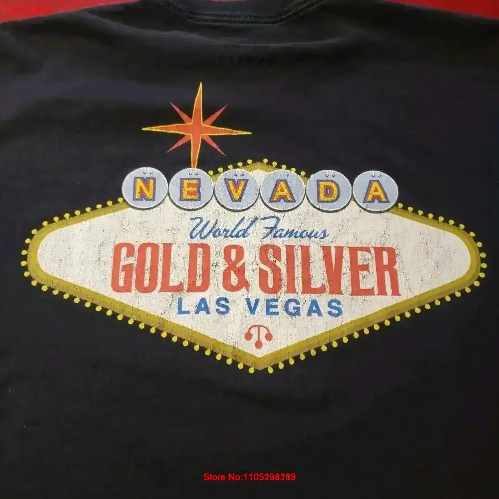 Camiseta de Las Vevas de la tienda de peones dorados y plateados de fama mundial, Top lavado vintage de algodón negro XXL 100 para uso diario, ligeramente elegante