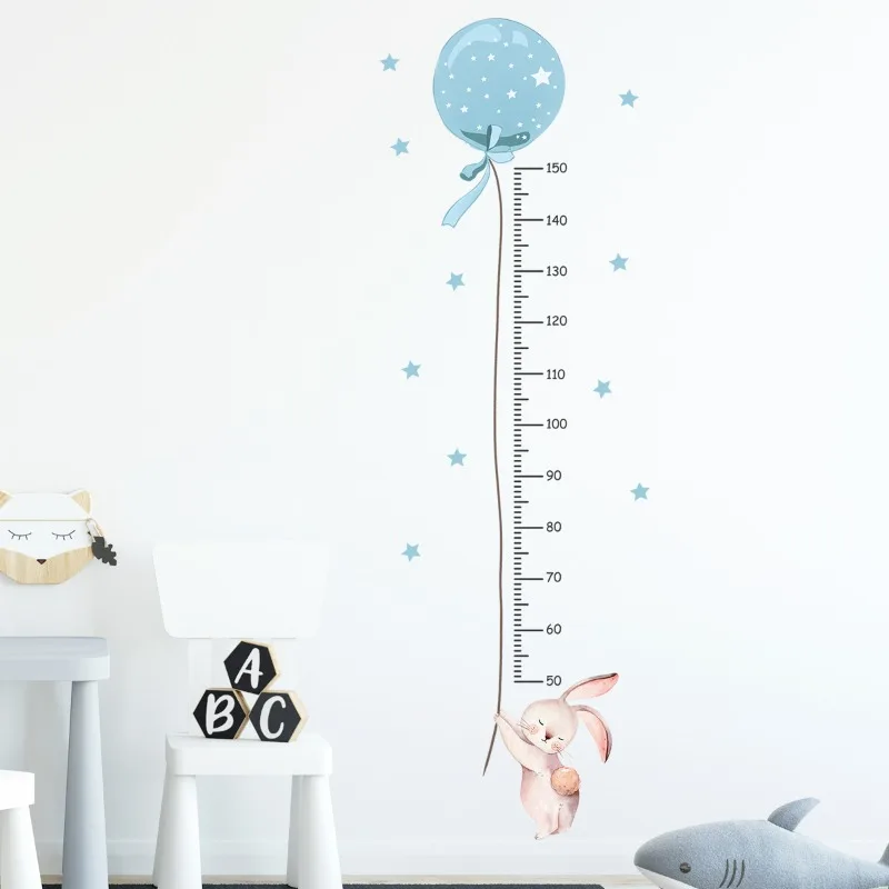 Blue Balloon Rabbit Wall Stickers for Kids Room Baby Girls Room Decoration Height Ruller Children Height Measurement Wall Decals