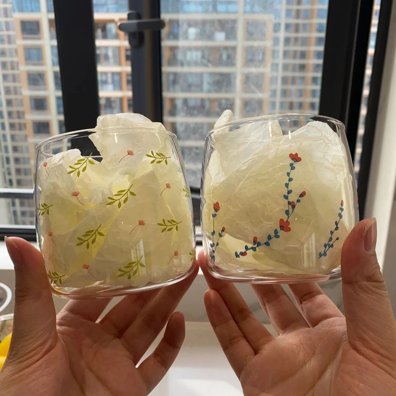 

LTT household fresh glass retro small floral juice drink water cup