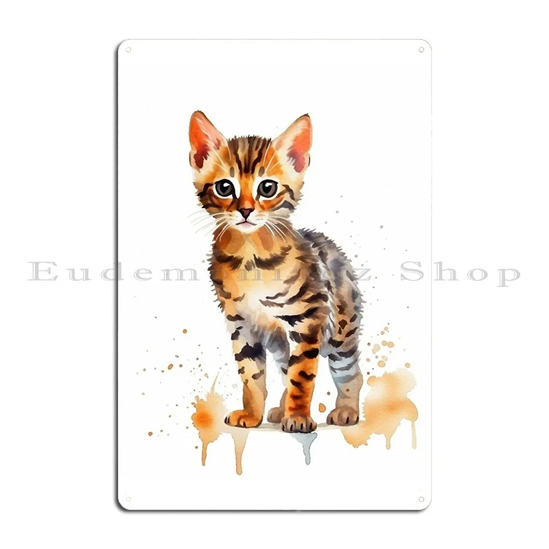 Bengal Kitten Watercolor Drip Art Emmafinchdesign Metal Sign Living Room Club Customized Wall Cave Cinema Tin Sign Poster