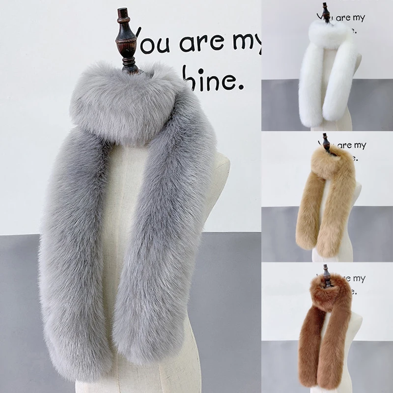 2024 Autumn Winter Women\'S Faux Fox Fur Long Scarf Lady\'S Winter Fashion Thicken Warm Scarf Shawl Pashmina Scarves And Wraps