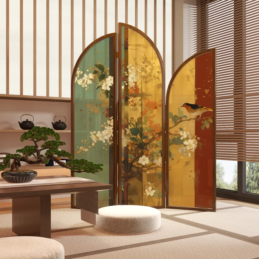 Chinese screen partition living room solid wood home entry folding screen bedroom blocking folding background mobile Song Dynast
