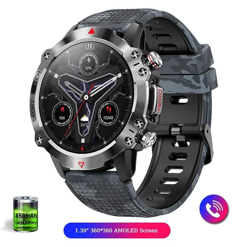 

2023 New Men Sports Military Smart Watch Fitness Tracker Health Monitor Waterproof Bluetooth Call Smartwatch For Xiaomi Android