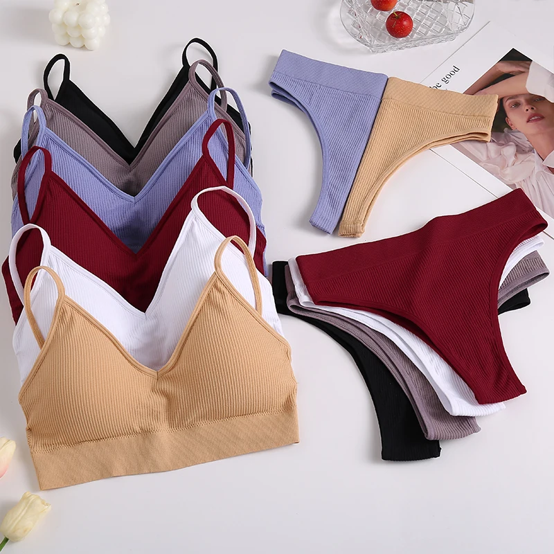 2PCS Seamless Lingerie Set Women Bra Set Wireless Bralette Lingerie Sexy High Waisted Panties Cotton Underwear Women Set