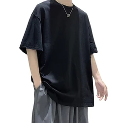 Maglietta da uomo oversize estiva manica corta New Fashion Solid allentata o-collo magliette da uomo in cotone Hip Hop Streetwear Top Tees 5XL