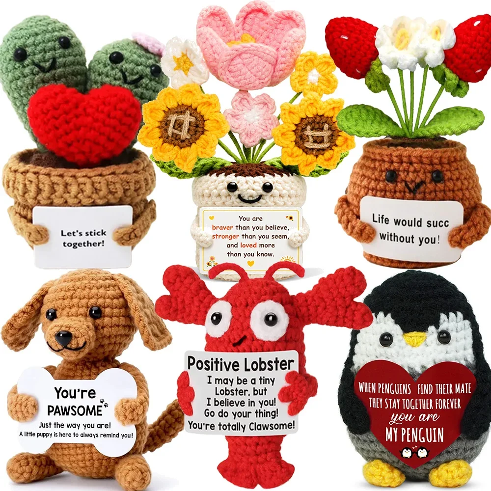Positive Energy Crochet Doll Pocket Hug Handmade Knitted Plush Potato Plant Avocado Bee Turtle Duck Funny Emotional Support Gift