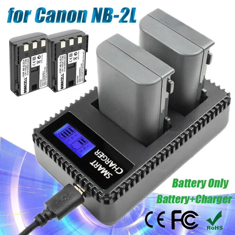 NB-2L NB-2LH NB2LH 2Pack 1700mAh 2picec Battery +  LED Dual Charger for Canon PowerShot G7 G9 S30 S40 S45 S50 S60 S70 S80 DC410