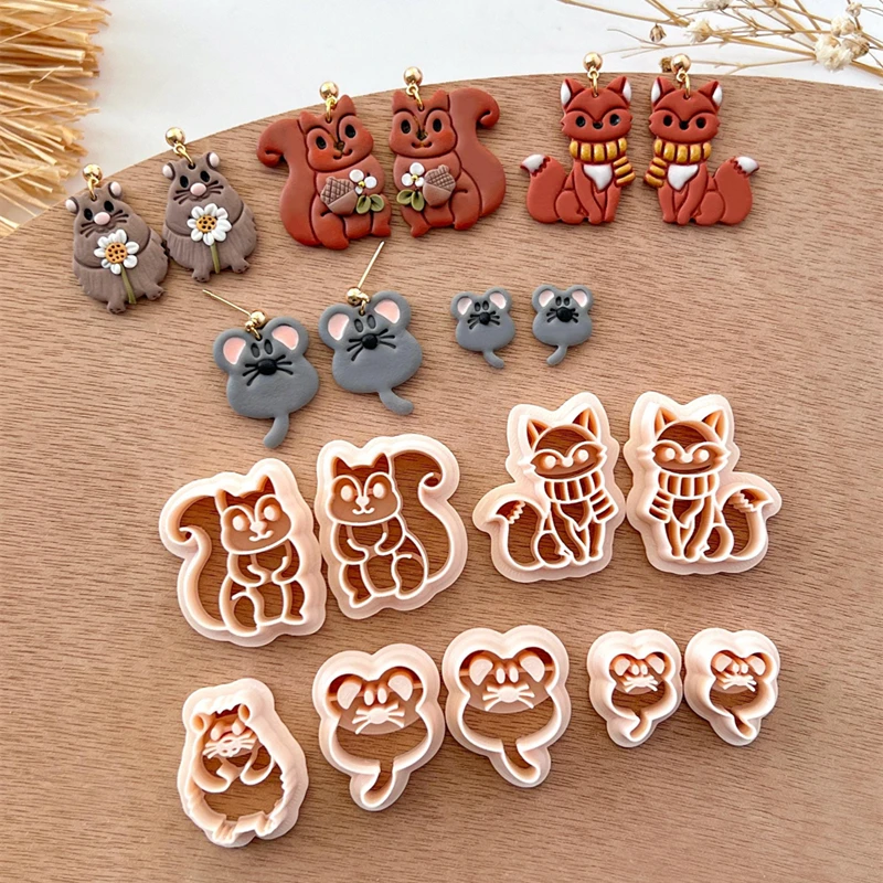 Wiewiórka Mole Mouse Fox Polymer Clay Cutters Cartoon Animal Ceramic Pottery Clay DIY Earring Jewelry Pendant Mold Making Tools