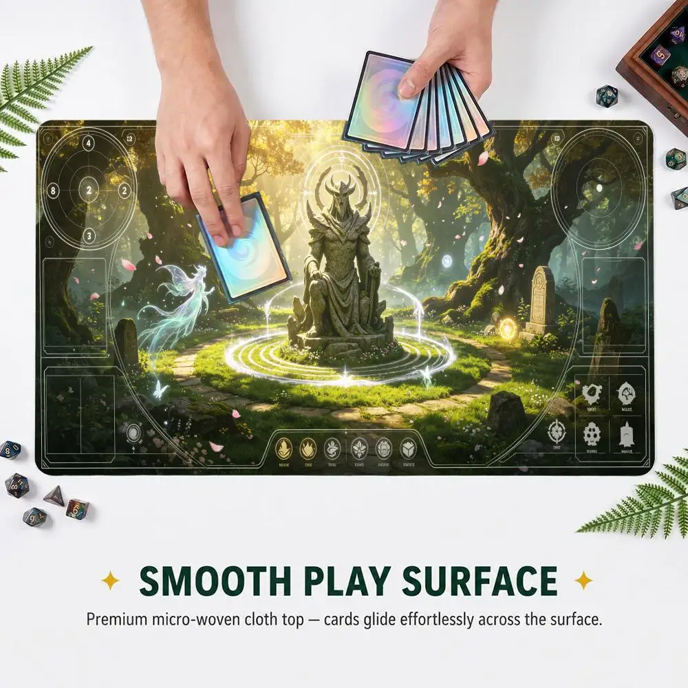 60X35cm Fantasy Sacred Forest Play mat With Game Zones Table Pad Anti-Slip Commander TCG Card Game Mat