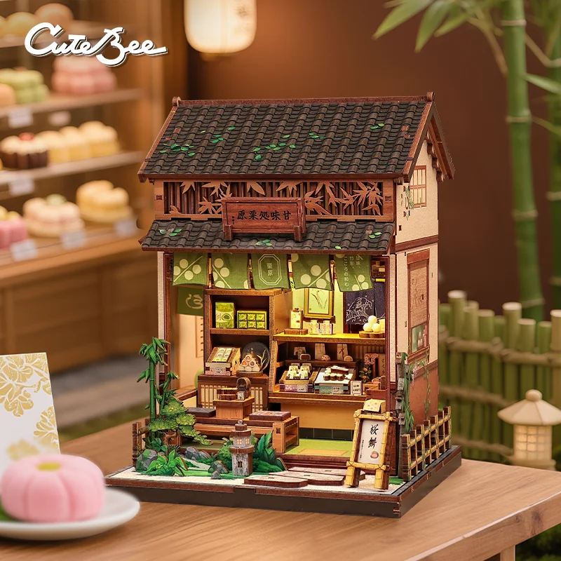 

CUTEBEE DIY Book Nook Kit Miniature Model Wooden Dollhouse with LED Light Bookshelf Insert Fruit Shop for Bookstore Decoration