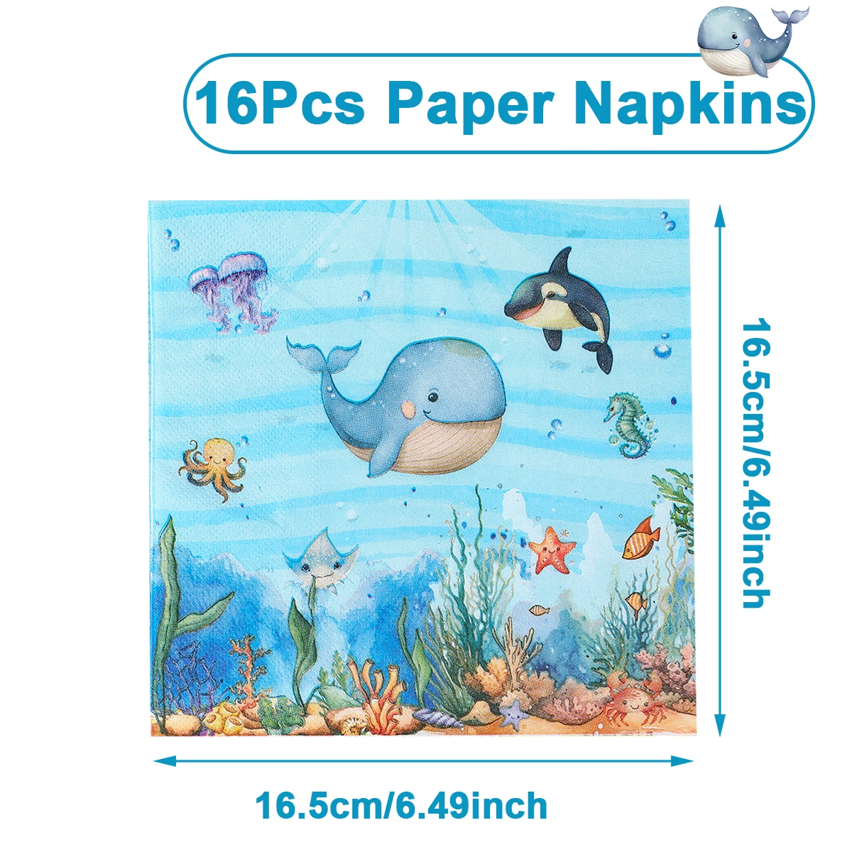 Tischdecke, Tassen und Teller zur Dekoration für eine Geburtstagsfeier mit Meerestieren, Kindergeburtstagsdeko, Geschenk für Kinder, Dekoration für eine Party im Unterwasser-Thema, Baby-Shower-Zubehör. – Detail 4