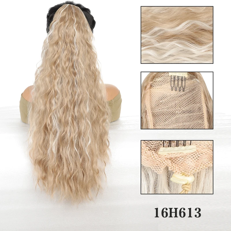 Queue de cheval synthétique longue bouclée pour femme, queue de cheval blonde à clipser, extensions de cheveux pour 03