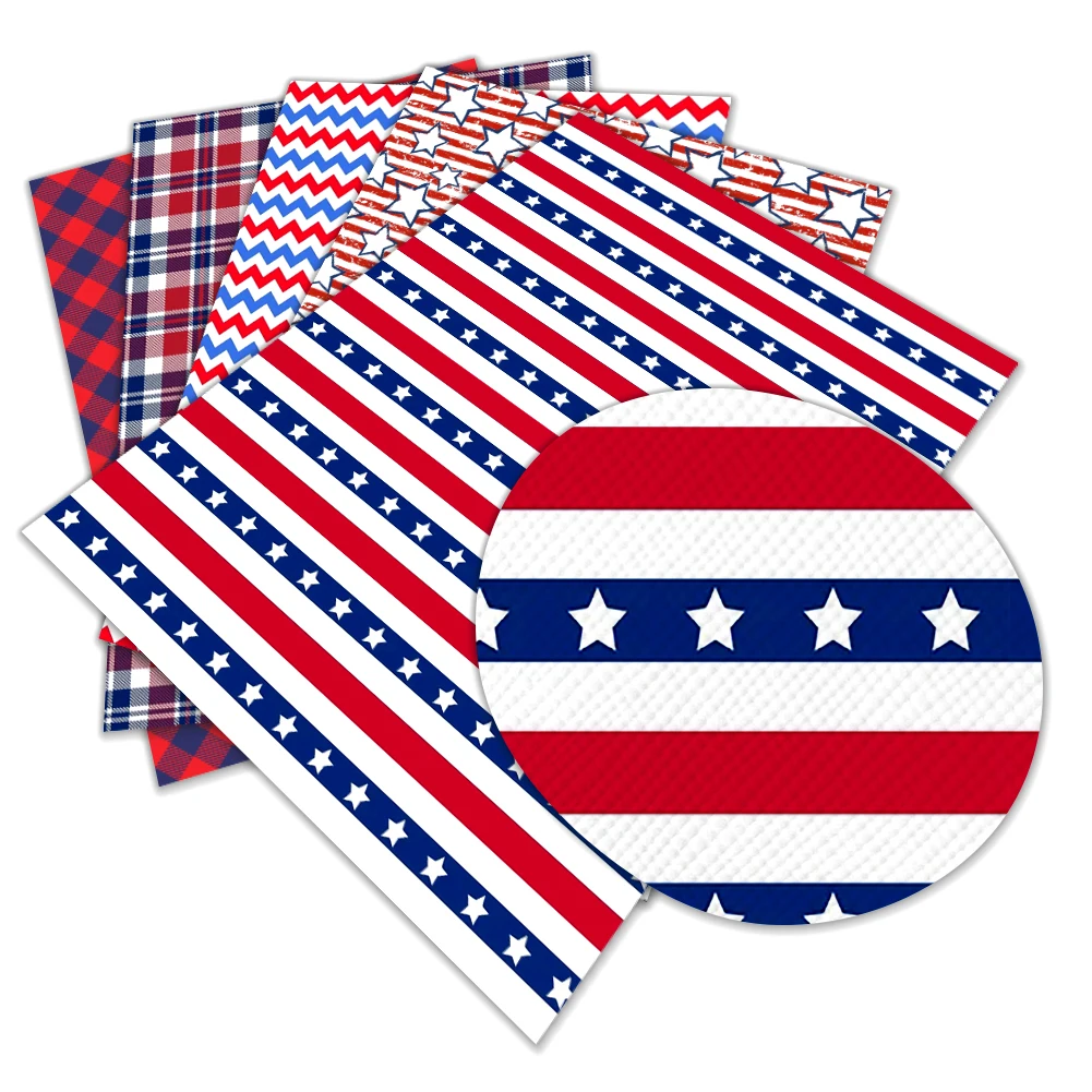 

Independence Day USA Plaid Print Pattern Faux Leather Vinly Cross Grain for DIY Hair Bow Jewelry Earring Craft Making 30*22cm