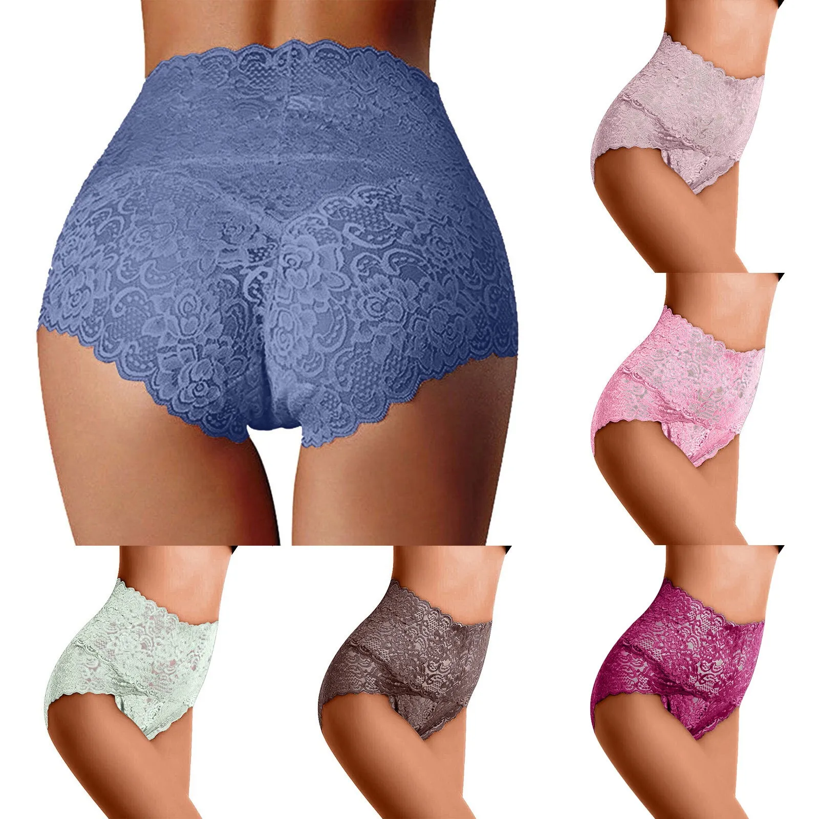 Lace Embroidery Abdominal Underwear High Waist Warp Buttock Sexy Oversize Underpants Ladies Solid Color Breathable Sexy Briefs