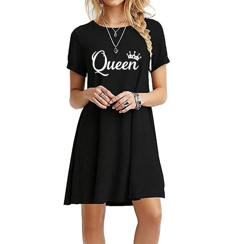 Fashion Women Trending Clothes Brand Printing Short Sleeve Round-Neck Women's Fashion Medium Length Dress T-shirt