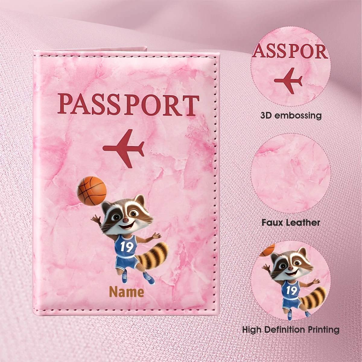 Custom Name Raccoon Basketball PU Passport Holder - Name Suitable for Travel, -Themed Gift for &, Wedding, Honeymoon