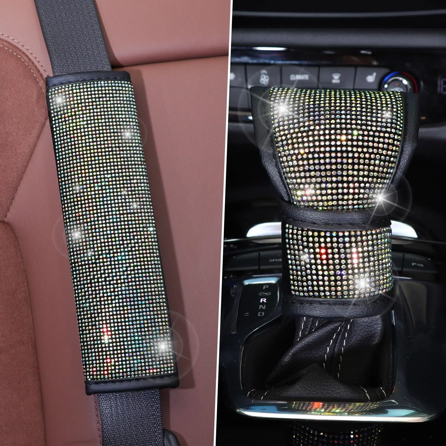 38 cm Bling Auto Zubehör Set Für Frauen Strass Lenkrad Abdeckung Sicherheitsgurt Abdeckungen Getriebe Shift Abdeckung Diamant Tasse Pads – Detail 12