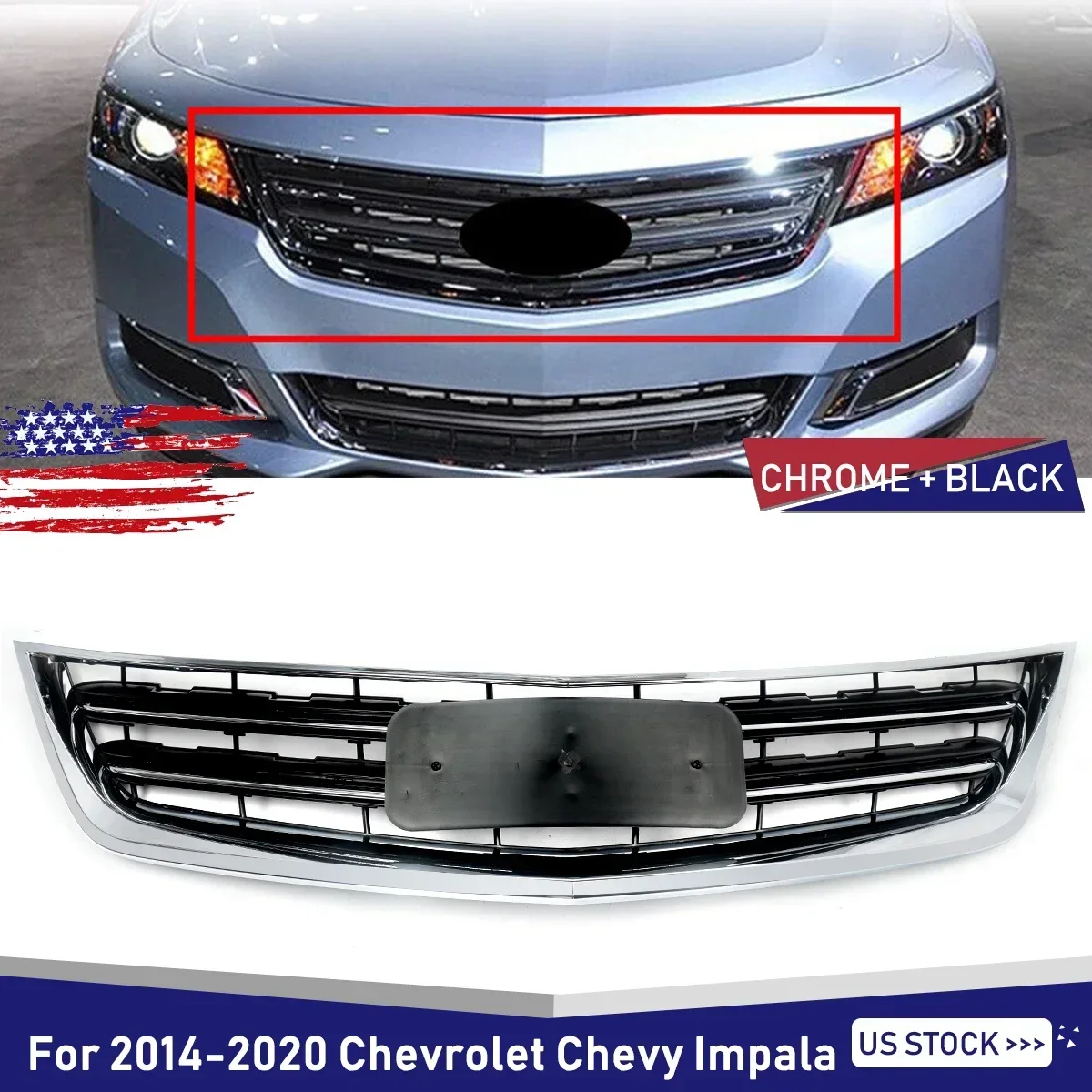 

For Chevy Chevrolet Impala LT LS Front Bumper Upper Grille Grill Chrome 2014-2020 auto parts