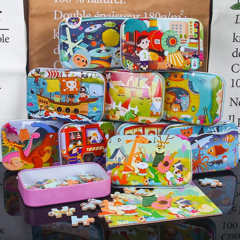 60piece Cartoon Animal & Vehicle Dinosaur Jigsaw Puzzles Montessori Educational Toys for Kids Christmas Gift
