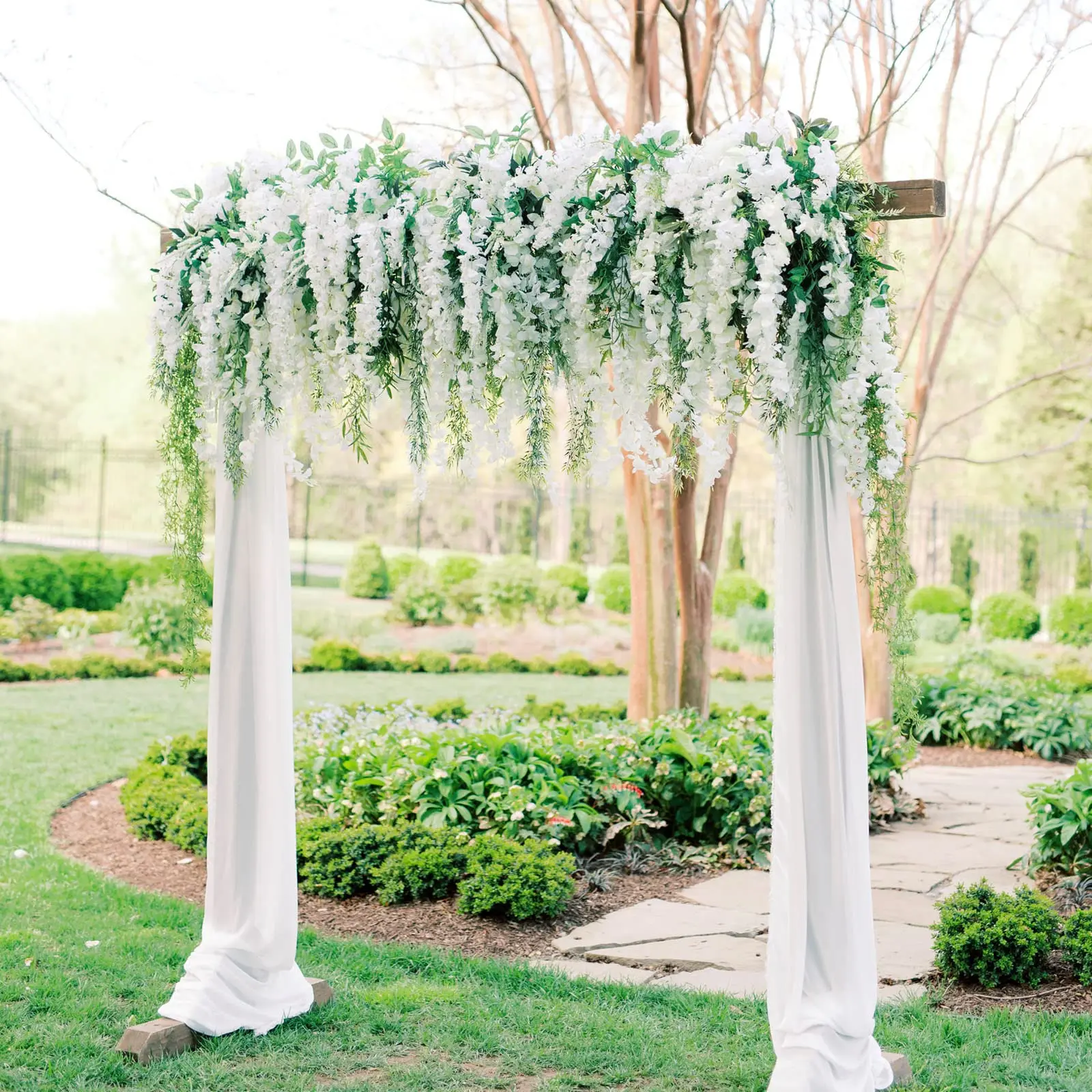 12 buah bunga Wisteria buatan tali gantung Garland luar ruangan pernikahan dekorasi lengkungan taman dekorasi pesta rumah bunga palsu