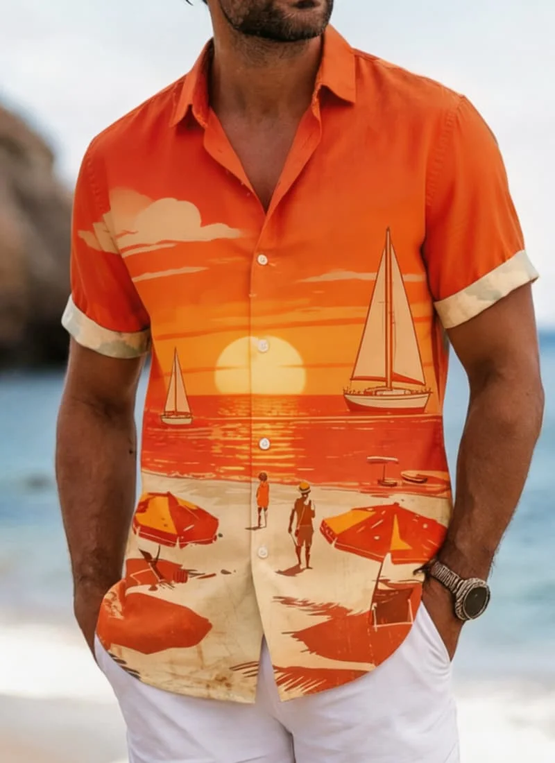 

Men's tropical resort style shirt, suitable for summer vacations, beach trips, daily commutes, and casual wear