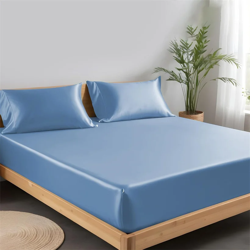 Pure Natural Mulberry Silk Fitted Sheet with All Around Elastic Band Soft Silky Breathable Mattress Cover Luxury Anti-Slip Sheet