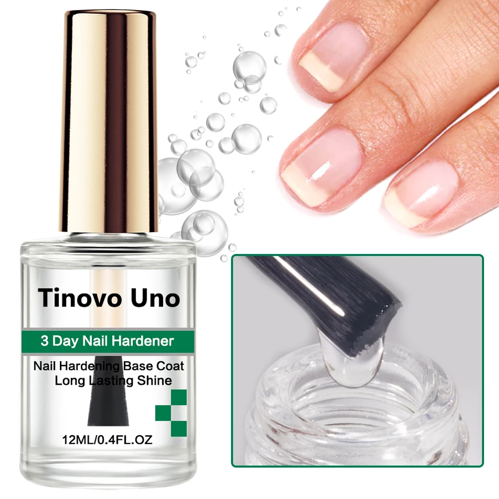 Tinovo Uno 3 Day Nail Hardener Long Lasting Shine Base Coat Nail Growth 12ML Natural Dry Nail Lacquer Finish Oil for Manicure