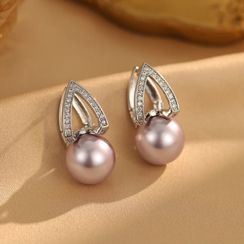 

Rose Purple Pearl Zircon Light Luxury High-end Feeling New Fashionable Temperament Versatile Earrings for Women Jewelry.